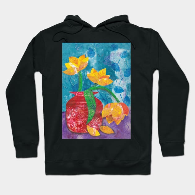 Tulips in mixed media collage Hoodie by kittyvdheuvel